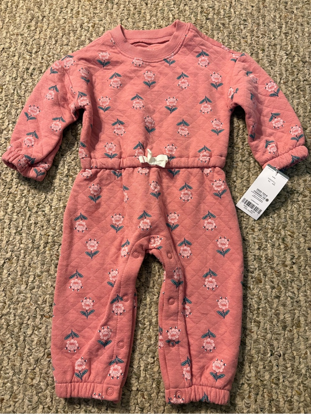 Carter's Coral Pink Quilted Floral Footie One-Piece, Size 9M